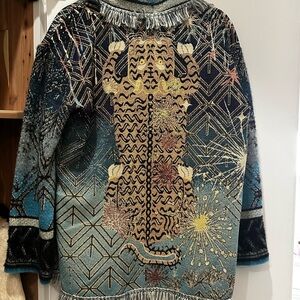 Boho Tiger Jacquard Fringe Cardigan - Blue Multi